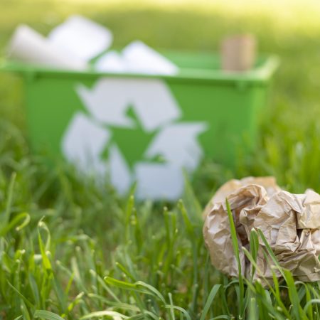 front-view-recycling-basket-grass-with-trash ISO 14001:2015 Environmental Management System